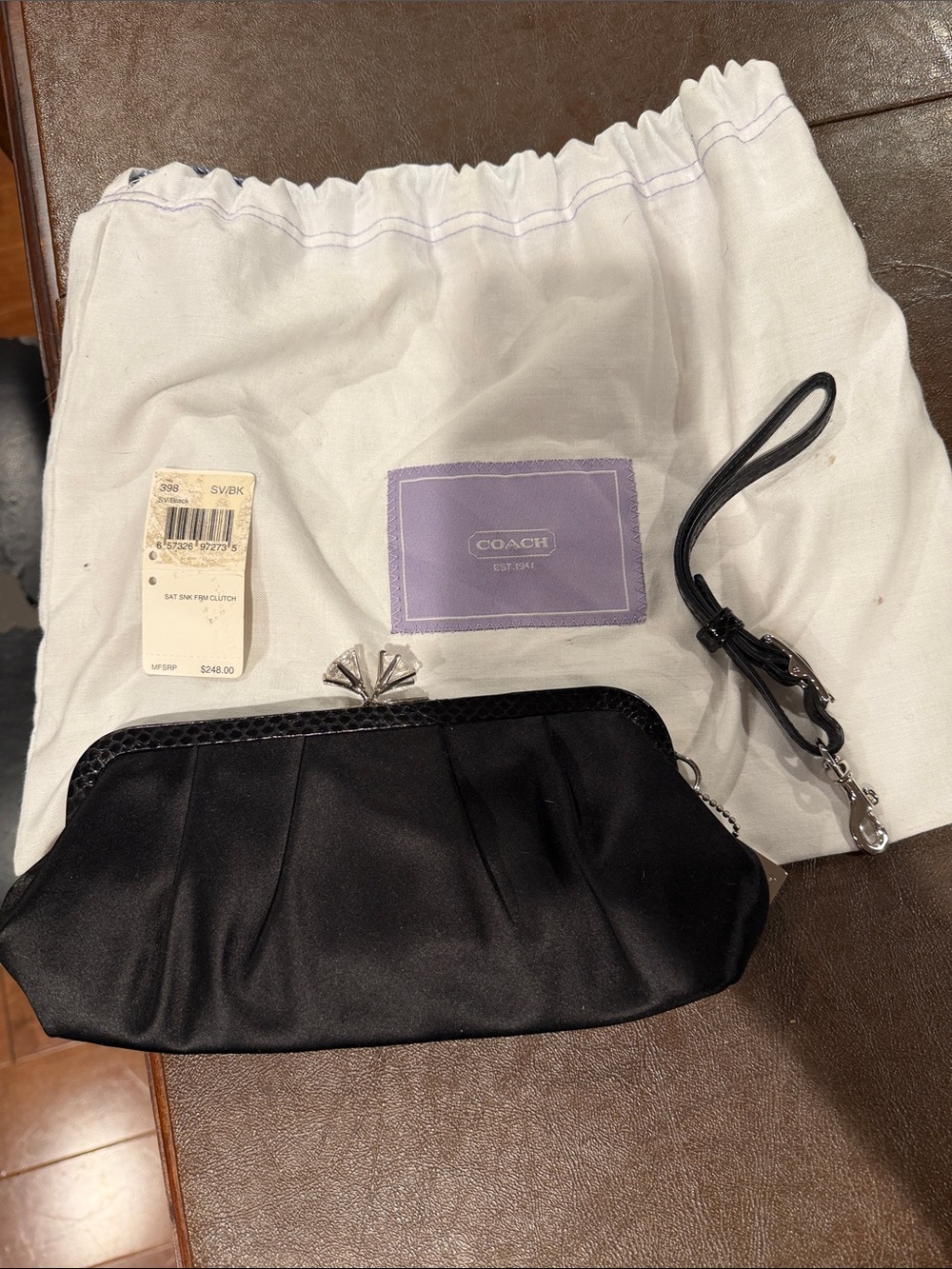 Coach Black Satin Kiss-Lock Wristlet Clutch